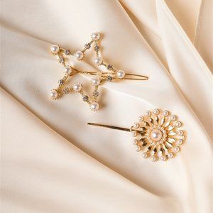 Glimmer Girl Pearl Bobby Pin Barrette 2 Piece Set